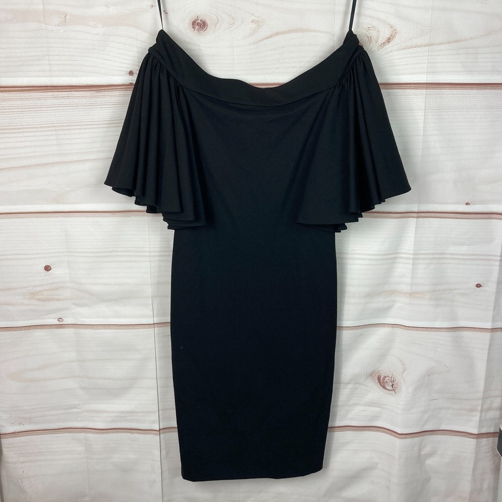 AQ/AQ Dress Womens US 6 Black Off The Shoulder Ponte Sheath Ruffle Sleeve Solid